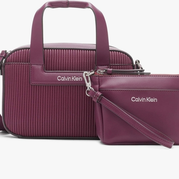 NWT Calvin Klein 2 in 1 Crossbody Satchel Convertible Mulberry Bourbon Handbag